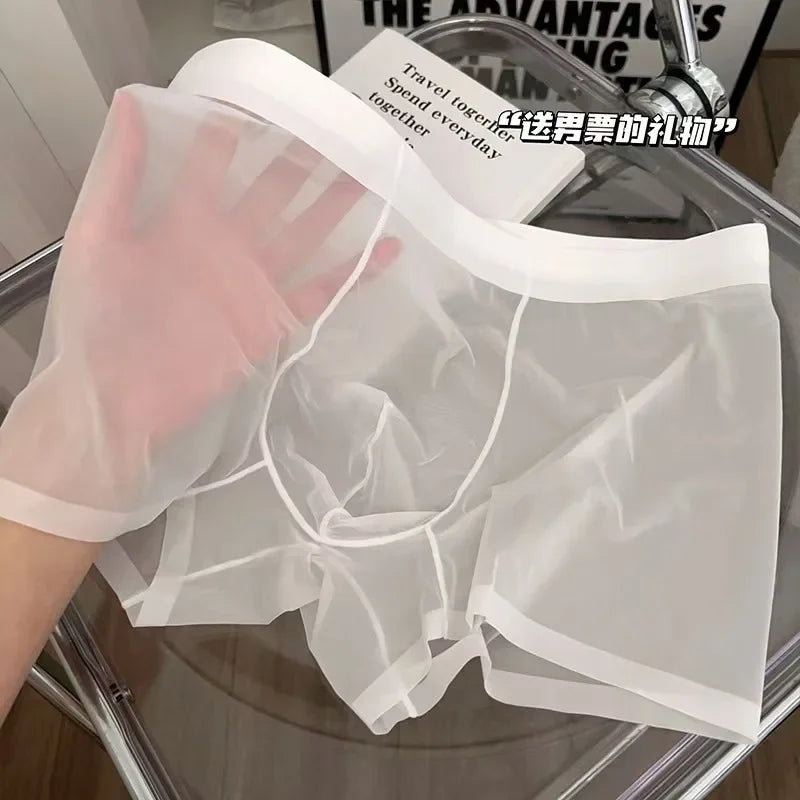 N2025 Ultra Thin Ice Silk Boxers Underwear Men Semi-transparent Seamless Sexy Male Trunk Shorts Plus Size M-XXL