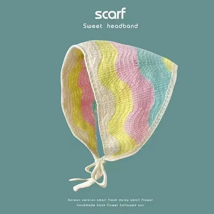 Korean-style cozy knit triangular headscarf for women, spring/summer, cute versatile country beach vacation hairband