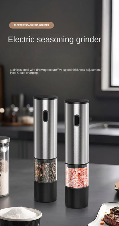 1pc/2pcs Electric Salt and Pepper Grinder Automatic Rechargeable Pepper Mill Shakers External Adjustable Coarseness Kitchen