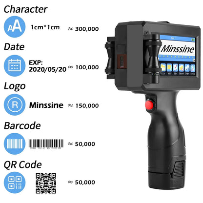 12.7/25.4mm Handheld Inkjet Printer for QR Barcode Batch Date Number Logo Expiry Date Coding Machine Non-encrypted 25 Languages
