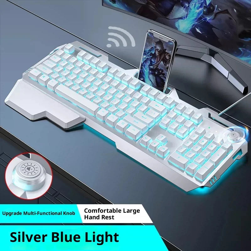 Qianxingzhe Wireless Keyboard Mouse Set Mechanical Feel Rechargeable Rgb Backlit Wrist Rest Multifunctional Knob Gaming For Pc