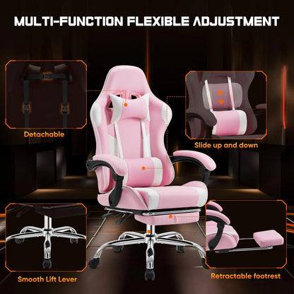 MCQ Gaming Chair Video Game Desk Ergonomic Office Chair with Footrest and Lumbar Support Height Adjustable with 360° Swivel