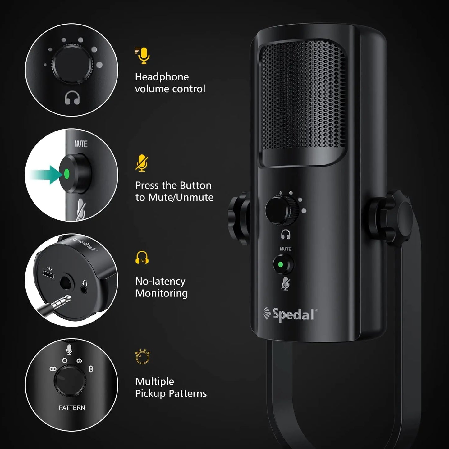 USB Microphone for PC Mac Gaming Recording Stream Podcast, Computer Condenser Mic with Phone Adapter Headphone Output