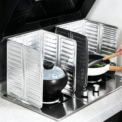 2Pcs Foldable Aluminum Foil Kitchen Splatter Guard Stove Oil Splash Shield Reusable Gas Cooktop Baffle Anti-splash Cooking Prote