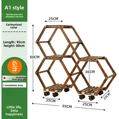 Solid Wood Plant Stand Outdoor for Multiple Plants Carbonized Wood Flower Pot Holder Heavy Duty Load Balcony Garden Home Decor