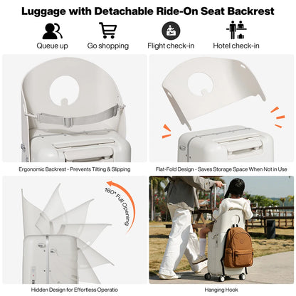 Mixi New Design 20 Inch Ride On Suitcase for Kids Luggage with Seat PC Aluminum Frame Check in Lugguage