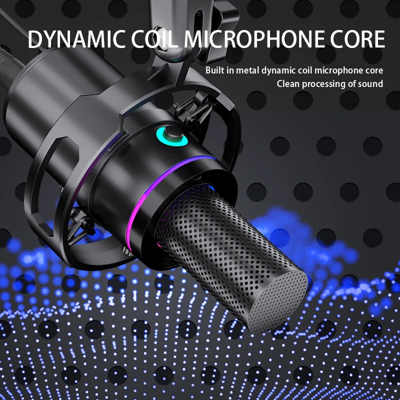 XLR/USB Dynamic Microphone for PC Gaming With One-Touch Mute Headphone Jack And Volume Control For Podcasting Streaming