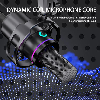 XLR/USB Dynamic Microphone for PC Gaming With One-Touch Mute Headphone Jack And Volume Control For Podcasting Streaming