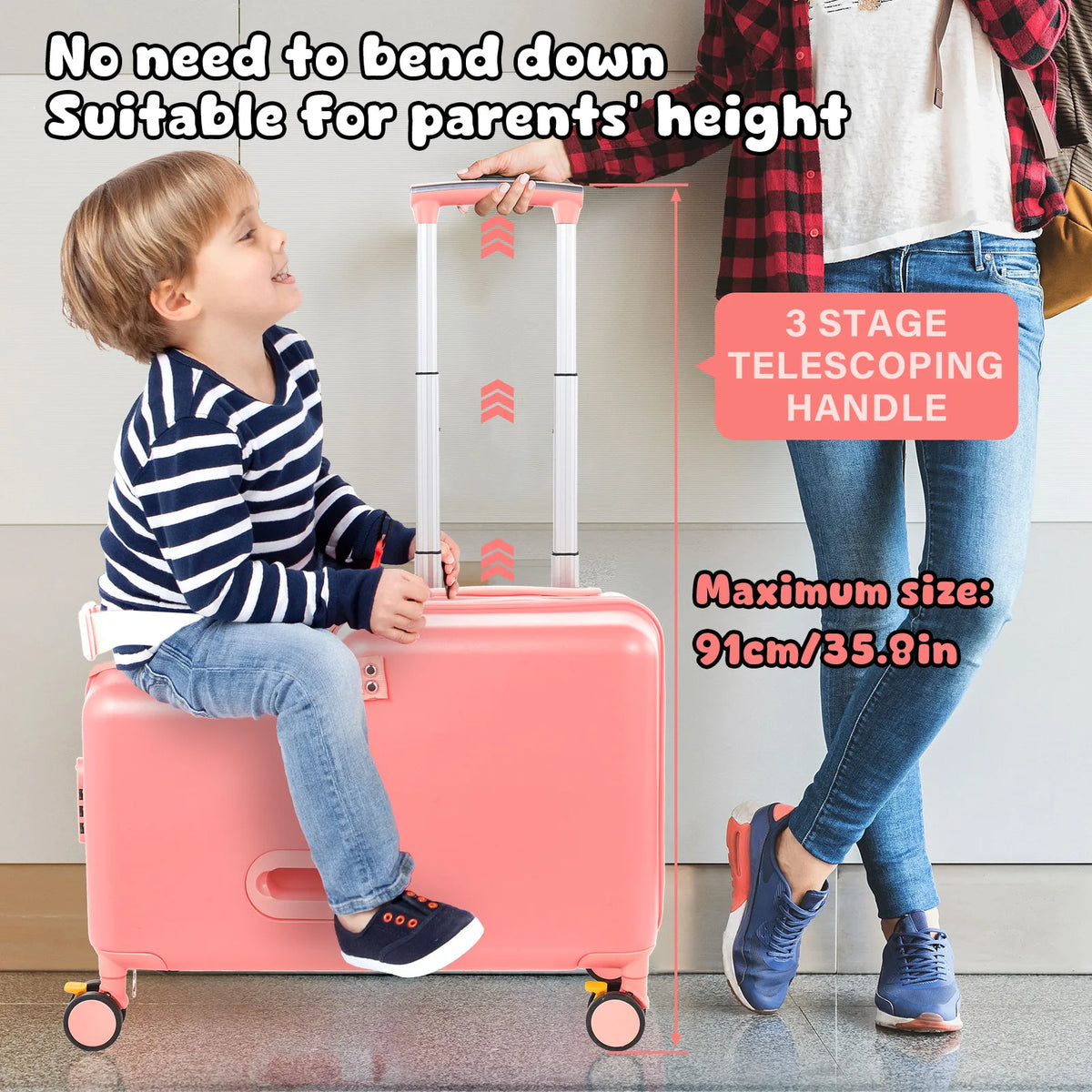 Suitcase for Kids 20 Inch Kids Ride on Suitcase, Childrens Ride on Luggage with Foot Pedal and Wheels – Travel Carrier Cabin Case with Safety Harness Stroller for Toddler Girls Boys