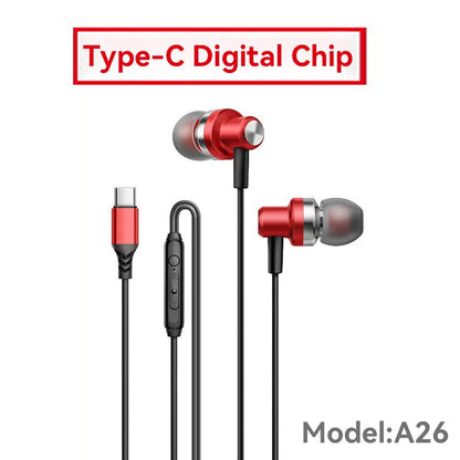 9D HIFI Heavy Bass Gaming Headphones Type-C Digital Chip Metal Magnetic Music Earbuds with Microphone In-Ear Headphone Universal