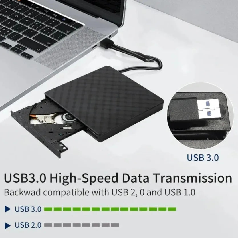 2 In 1 USB3.0 External DVD RW CD Writer Slim Portable Burner Reader Player Optical Drives For Laptop Desktop Notebook Computer