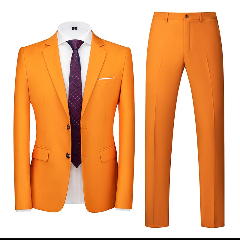 2025 New Solid Two-Button Wedding Suits Set for Men,15 Colors Available Business Casual Slim-Fit Mens Blazer + Pants 2 Piece Set