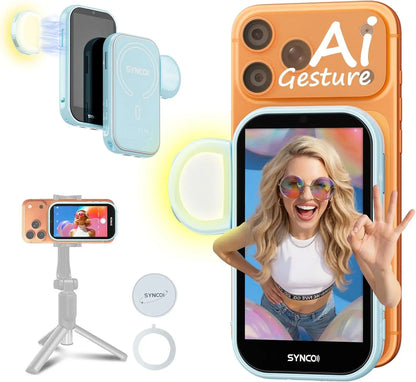 【US STOCK】 NEW SYNCO XView M4 AI Wireless Vlog Selfie Monitor Screen 4.02 Inch For iPhone 7-17 Series AI Gesture Control Built-in 3-Mode Fill Light Wireless & Wired Freely Switch For Content Creator YouTube Live