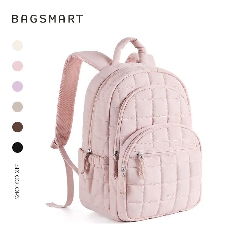 BAGSMART School Backpacks for Girl Quilted Casual Daypack Water-Resistant Bookbag for 15.6 Inch Laptop Fashion College Backpack