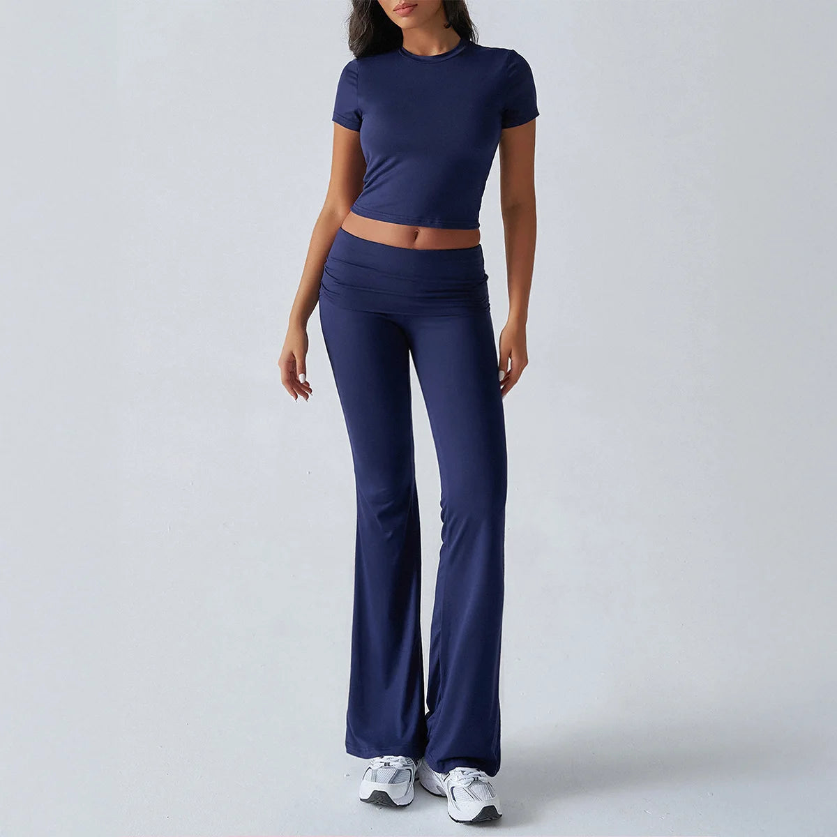 Women's Sexy Tops Suits 2026 Summer Latest Casual Solid Color Yoga Suit Slim Fit Sports Short Sleeved Pants Two-Piece Set Outfit
