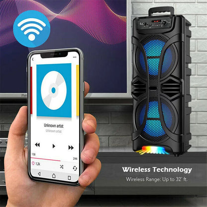 6000W Portable Party Bluetooth Speaker Sound System  Rechargeable Outdoor Loud Karaoke Dual 8 " Speaker
