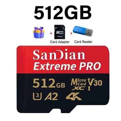 Class 10 U3 V30 Waterproof Memory SD Cards with USB Adapter 128GB 512GB High Speed Micro TF/SD Card for Phone Laptop Camera