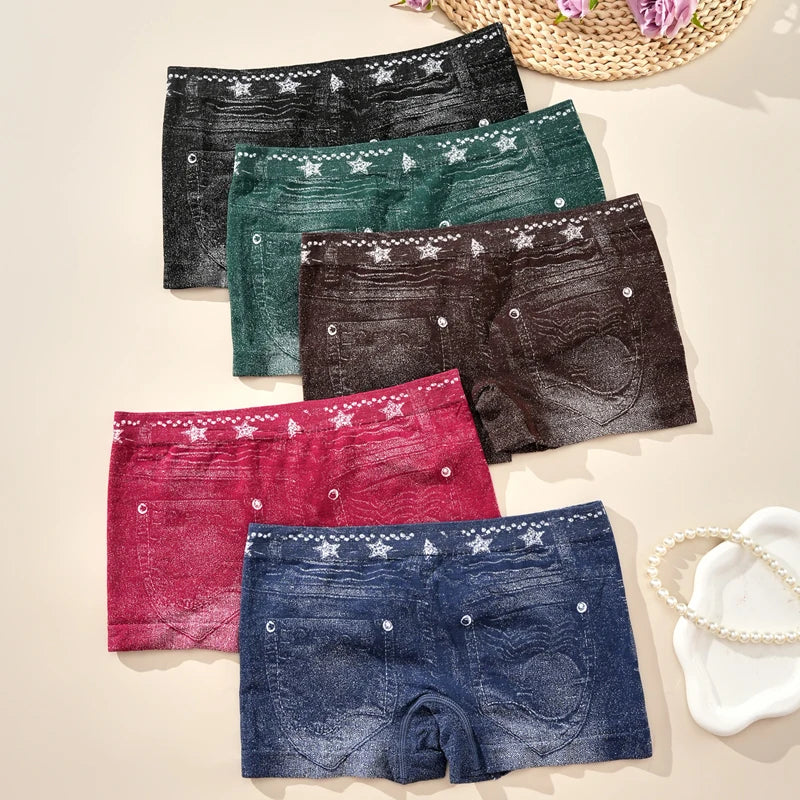 1PC Plus Size Women's Seamless Denim Briefs High-Stretch, Breathable, Mid-Rise, Boxer Briefs All-Season Wear