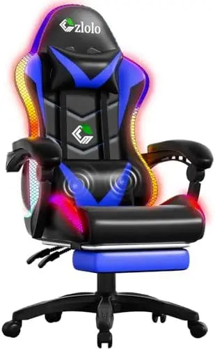 Gaming Chair, Racing Style RGB LED Lights Gaming Chairs for Adults and Kids, Lumbar Massager Gamer Chair, High Back