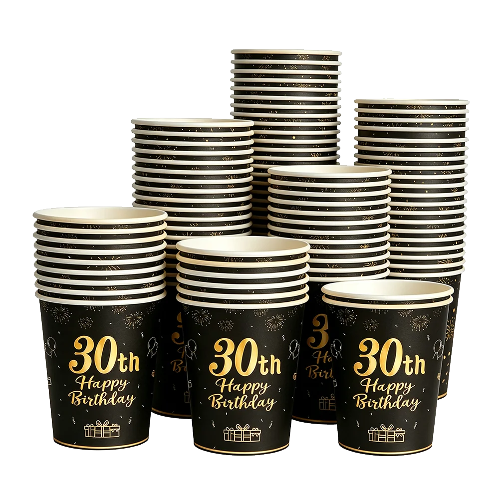8-40pcs Men Women Adult 18th 30th 40th 50th 60th Birthday Party Decoration Supplies Black Gold Disposable 7/9inch Paper Plates