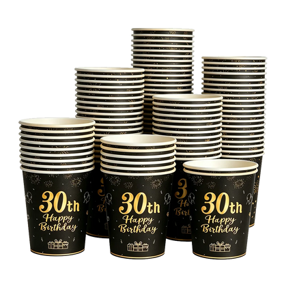8-40pcs Men Women Adult 18th 30th 40th 50th 60th Birthday Party Decoration Supplies Black Gold Disposable 7/9inch Paper Plates