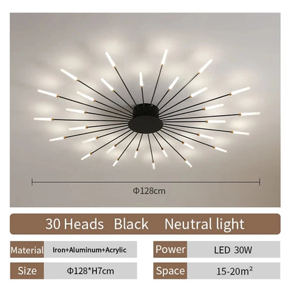 Multi-Head LED Ceiling Light | Black & Gold-Tone Surface Mount | Living Rooms, Dining Rooms & Bedrooms