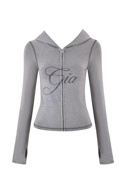 GIA Front Shoulder Slim Fit Jacket Pants Set with Letter Print Design Hooded Zipper Snake Pattern Short Fit Streetwear