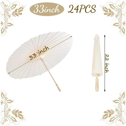 6-50Pcs 23.6/33Inches Wedding Paper Umbrellas White Parasols Bulk for Wedding Guests Bridal Party Decor Photo Props DIY Painting