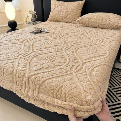 Warm Fleece Elastic Fitted Bed Sheet Thermal Winter Sheets Mattress Topper Protector Cover for Single Couple Double Bedsheet