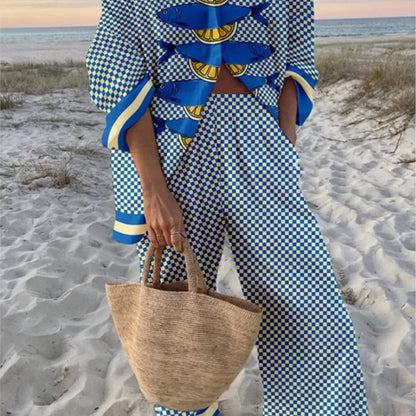 Summer Casual Shirts Two Piece Outfits 2 Pieces Set For Woman New In Matching Sets Blouse For Woman Temperament Vacation Printed