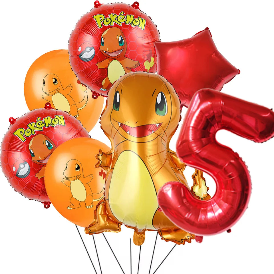 7Pcs/Set Pokemon Balloon Set Pikachu Charmander Cartoon Aluminum Foil Balloons Party Decoration Props Toy Anime Birthday Party