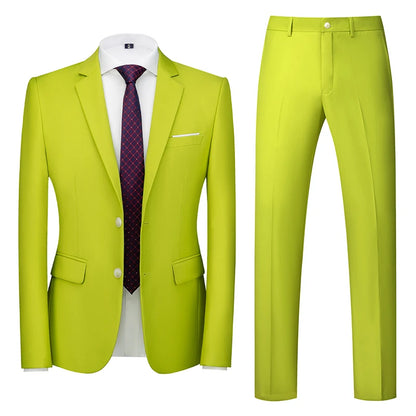 2025 New Solid Two-Button Wedding Suits Set for Men,15 Colors Available Business Casual Slim-Fit Mens Blazer + Pants 2 Piece Set