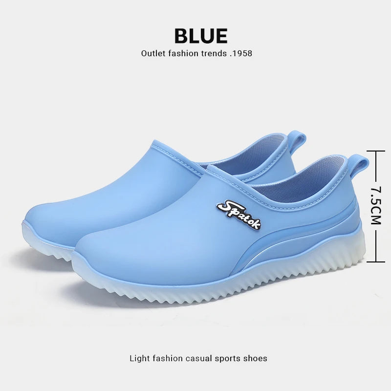 Ladies' fashionable new style waterproof shallow-toe anti-slip rain shoes, wear-resistant kitchen thick-soled short-tube work ru