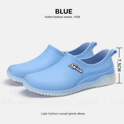 Ladies' fashionable new style waterproof shallow-toe anti-slip rain shoes, wear-resistant kitchen thick-soled short-tube work ru