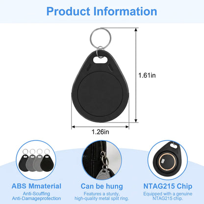 NTAG215 NFC KeyFob Waterproof Rewritable Keychain 504 Bytes Compatible with Amiibo & Apple Shortcuts for iOS Android