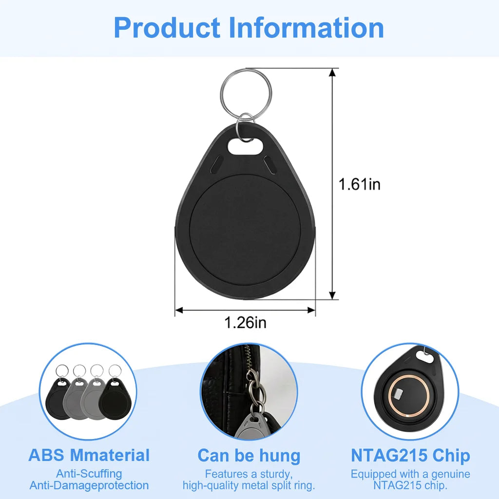 NTAG215 NFC KeyFob Waterproof Rewritable Keychain 504 Bytes Compatible with Amiibo & Apple Shortcuts for iOS Android