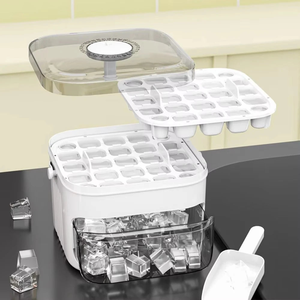 2-Layer Ice Cube Tray with Lid, Large Capacity & Space-Saving, Perfect for Small Freezers. Easy Make & Store.