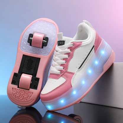 LED rechargeable flashing roller skates for boys and girls with detachable wheels, stylish skateboard shoes, durable and breathable