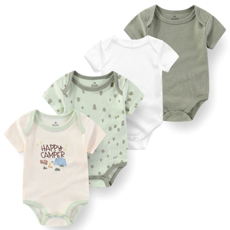 4pieces Newborn Baby Boy Clothes Cartoon Cotton Romper Summer Short