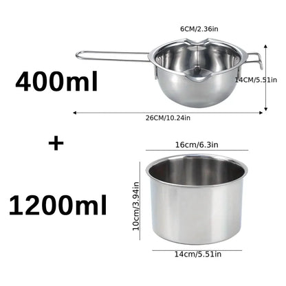 2Pcs Stainless Steel Wax Melting Pot Multi Size Candle Soap Making Set Chocolate Baking Long Handle Anti Scalding Household Tool