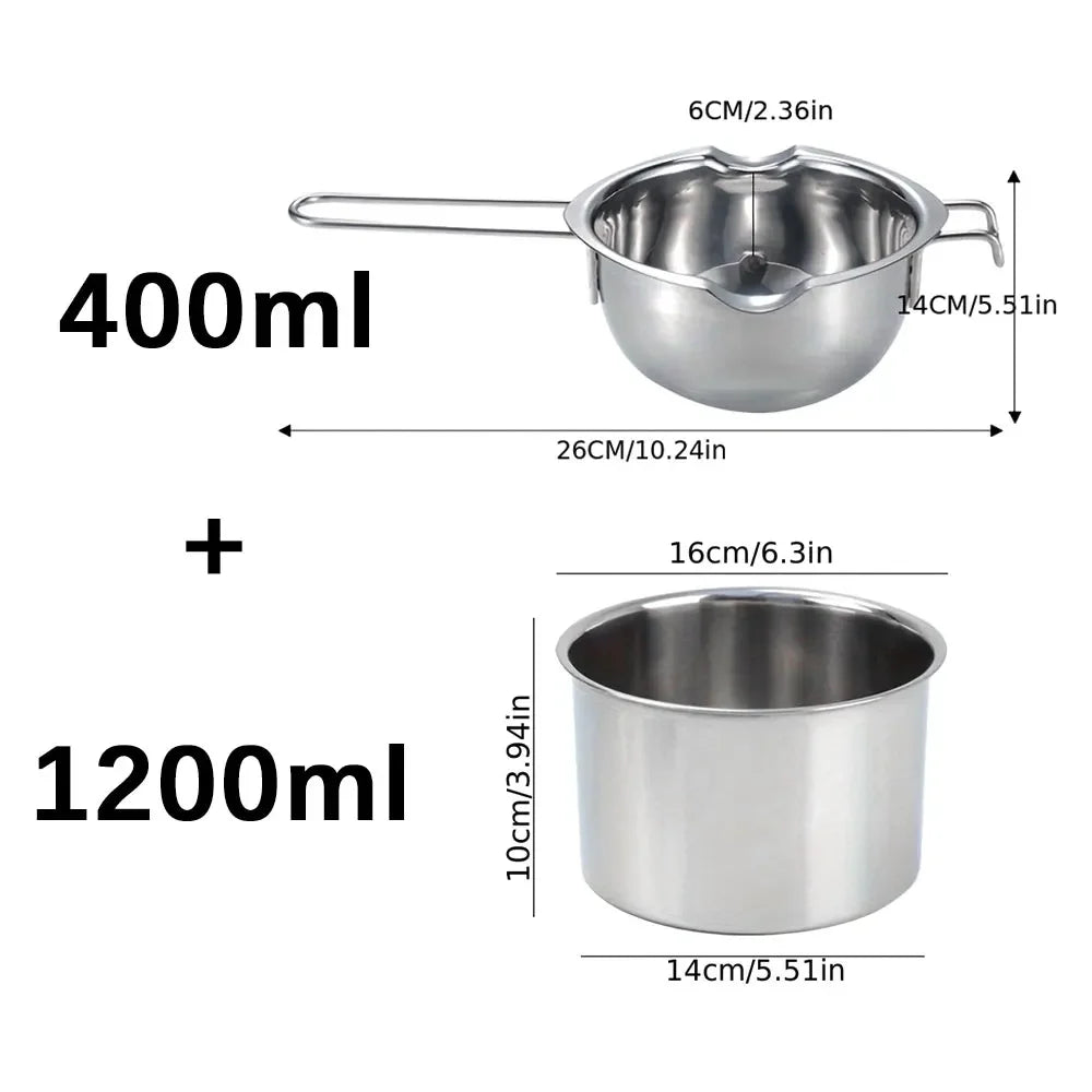 2Pcs Stainless Steel Wax Melting Pot Multi Size Candle Soap Making Set Chocolate Baking Long Handle Anti Scalding Household Tool