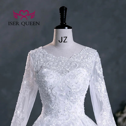 Customized Full Sleeves Pretty Lace Appliques Wedding Dresses 2026 New Plus Size Ball Gown Princess Bride Dress Elegant WX0301