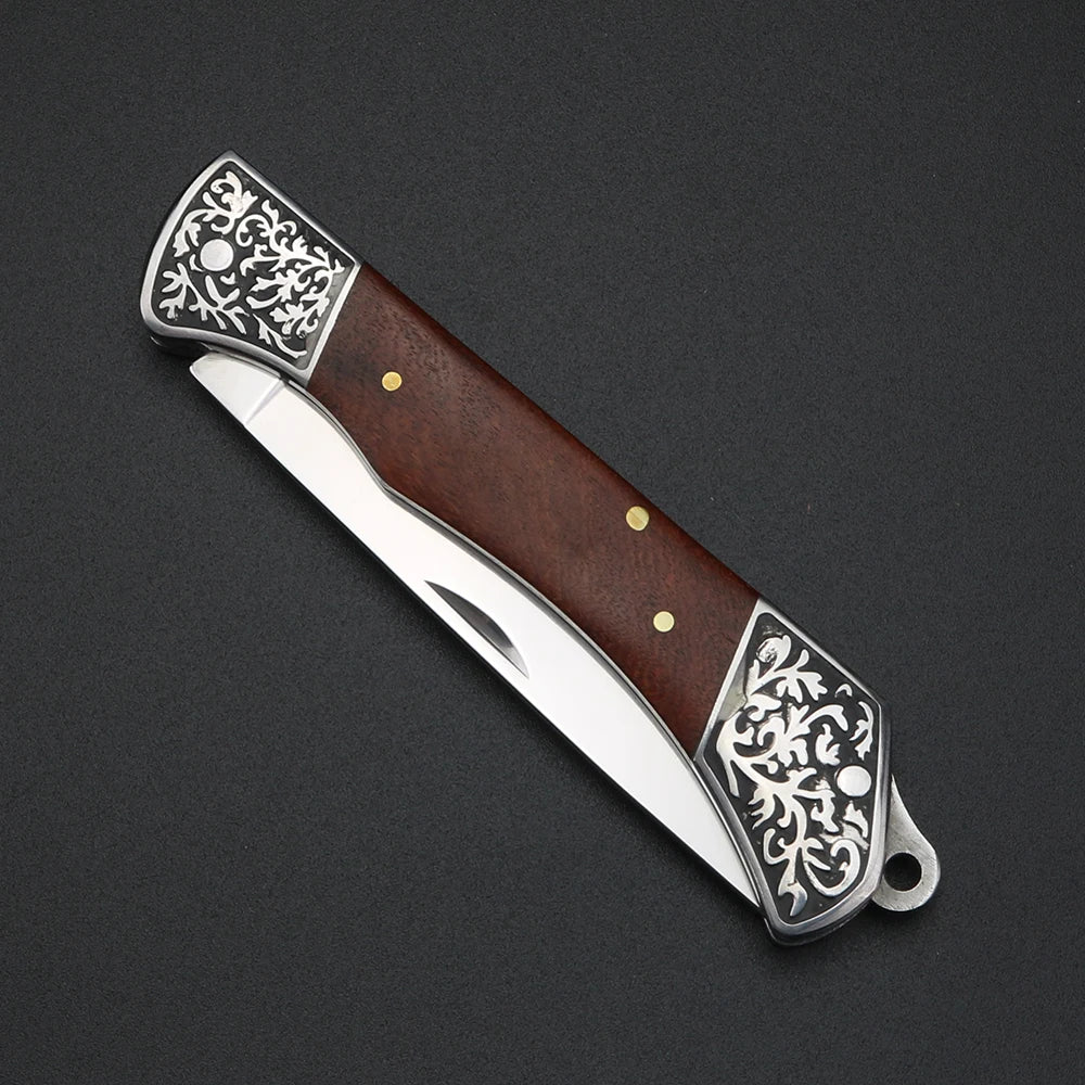 Exquisite wooden handle folding knife, high hardness household peeling knife, folding knife, outdoor portable steel knife
