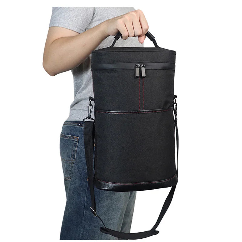 Portable Outdoor Wine Cooler Bag, Holds 2 Bottles 750ml Red Wine Beer, Handheld Insulated Travel Wine Carrier with Glass Storage