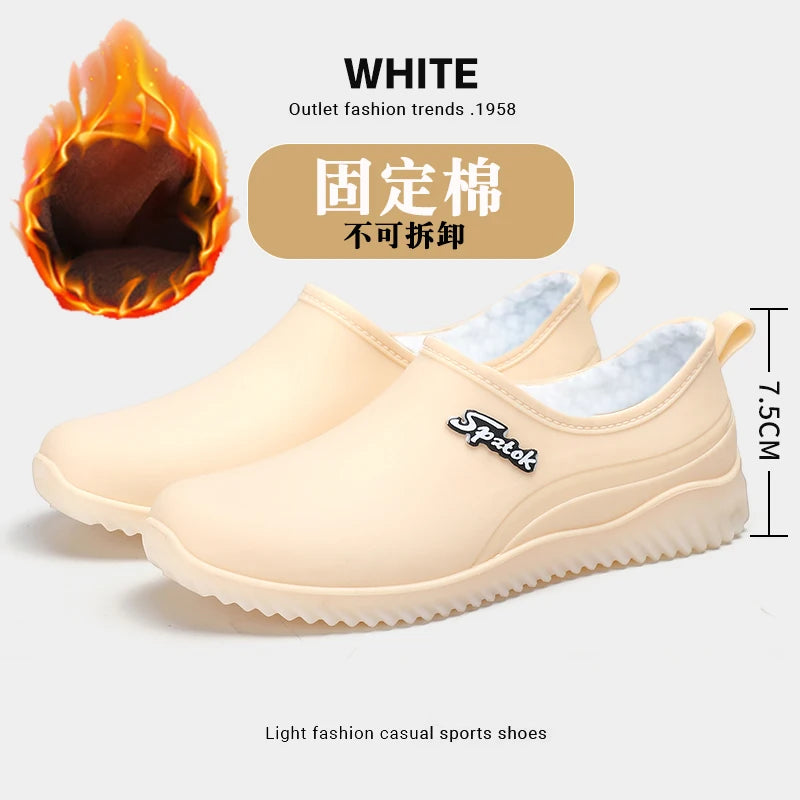 Ladies' fashionable new style waterproof shallow-toe anti-slip rain shoes, wear-resistant kitchen thick-soled short-tube work ru