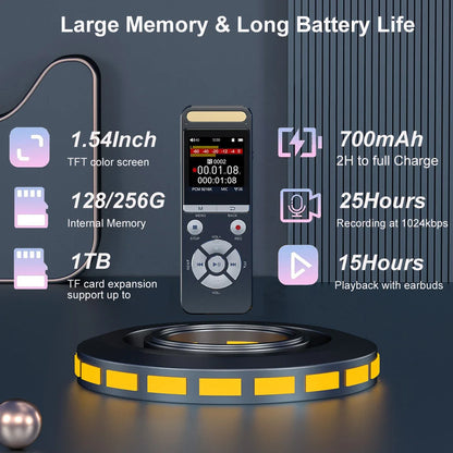 Professional Voice Recorder 9126KBPS Hi-Res Audio for Interview Meeting Lecture Evidence Collection Noise Reduction AI Recorder