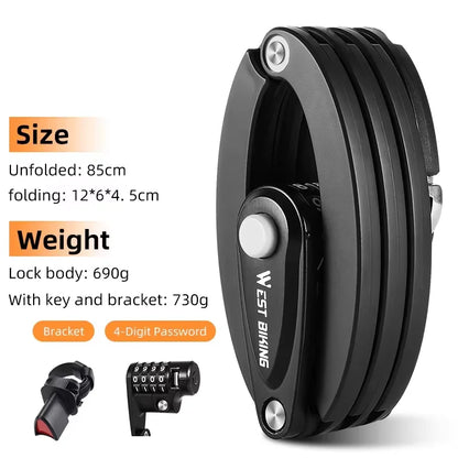WEST BIKING Foldable Bike Lock Portable Anti-Theft Security Folding Padlock for MTB Road Bike E-bike Scooter Bicycle Accessories