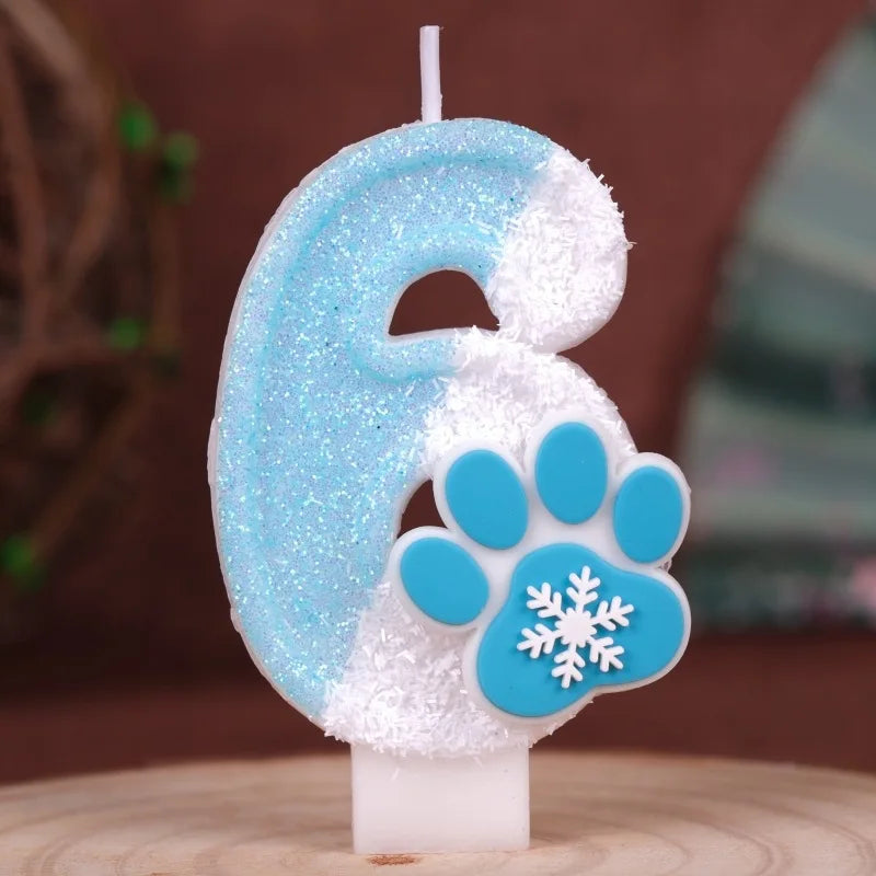 Cat Paw Theme 0‑9 Number Birthday Candle Blue White Glitter Cake Topper With Snowflake Cat Paw Ornament Cake Decoration Supplies