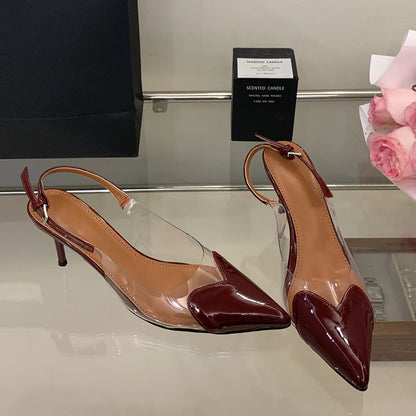 Heart Shaped Women Pumps Elegant Pointed toe Transparent PVC Slingbacks Stiletto High heels Party Shoes