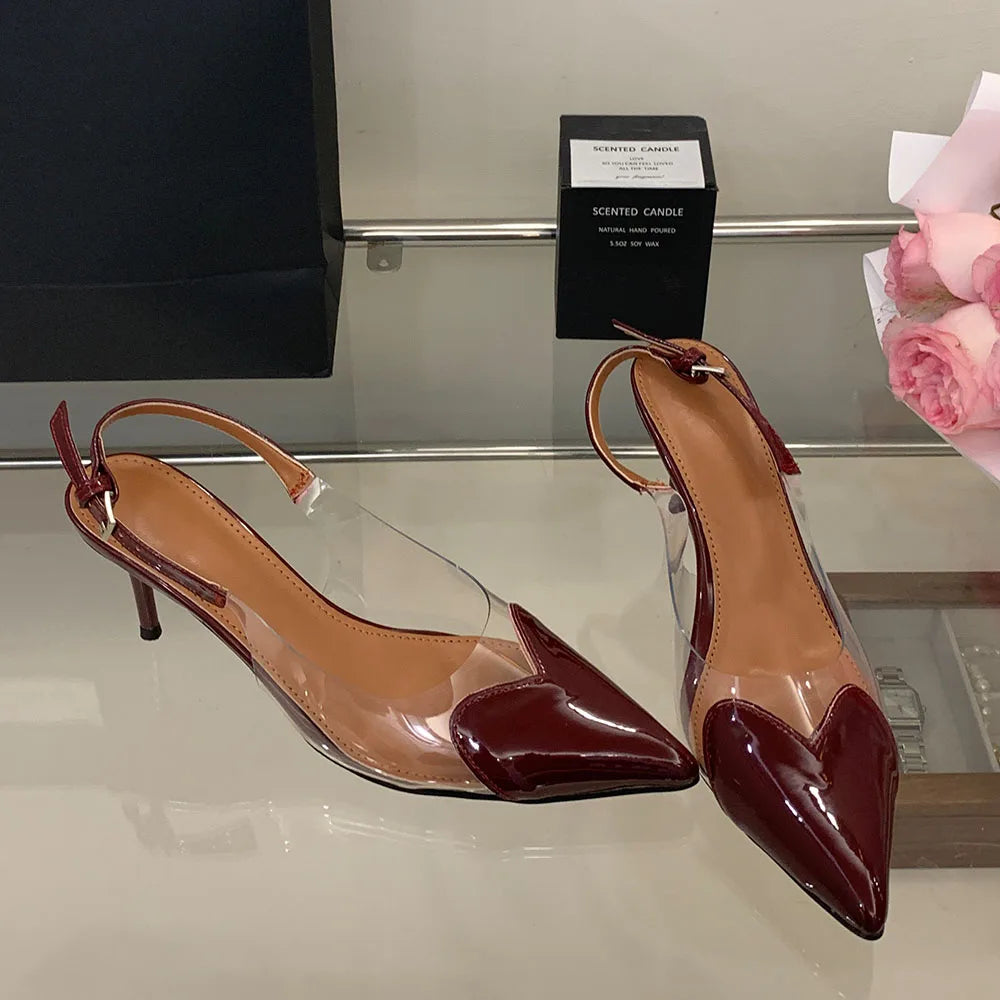 Heart Shaped Women Pumps Elegant Pointed toe Transparent PVC Slingbacks Stiletto High heels Party Shoes